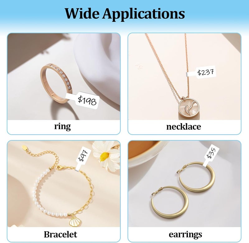 Bolsdoic 1500 PCS Jewelry Price Tags Stickers, Rectangular Self Adhesive Indentification Tags, Blank Waterproof Price Labels, Removable Residue-Free Labels for Display, Craft Shows of Necklace, Earring, Ring - Image 5